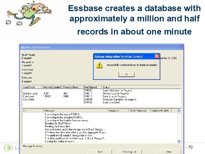 Essbase creates a database with approximately a million and half records in about one