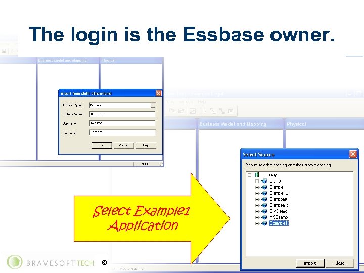 The login is the Essbase owner. Select Example 1 Application © Copyright 2006 www.