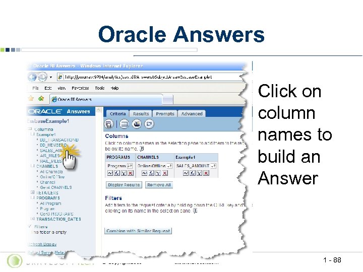 Oracle Answers Click on column names to build an Answer © Copyright 2006 www.