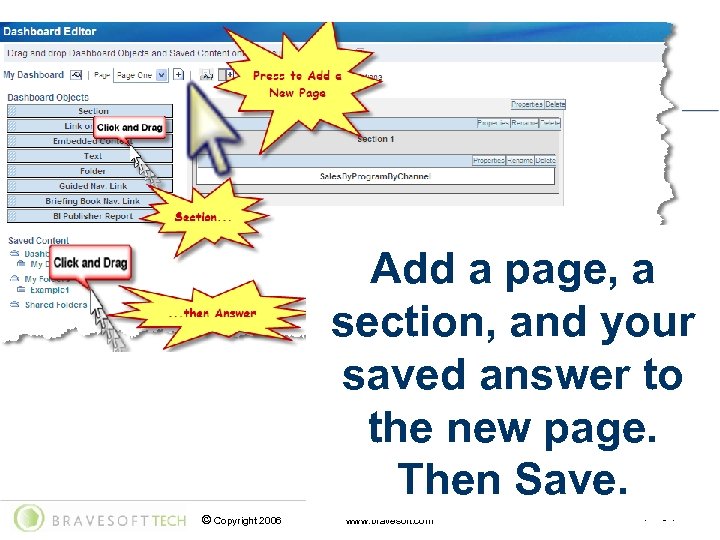 Add a page, a section, and your saved answer to the new page. Then