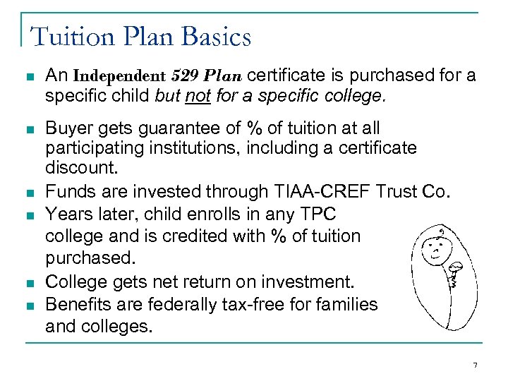Tuition Plan Basics n An Independent 529 Plan certificate is purchased for a specific