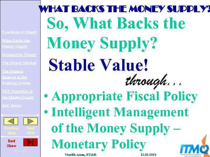 WHAT BACKS THE MONEY SUPPLY? Functions of Money What Backs the Money Supply Demand