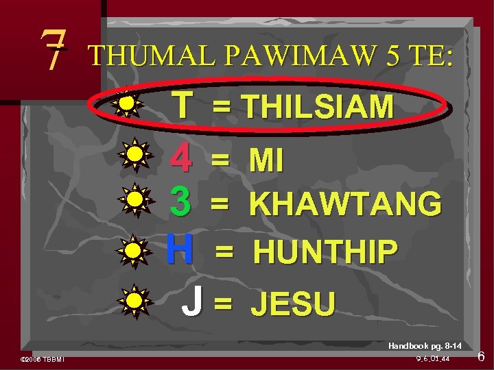 7 THUMAL PAWIMAW 5 TE: T = THILSIAM 4 = MI 3 = KHAWTANG