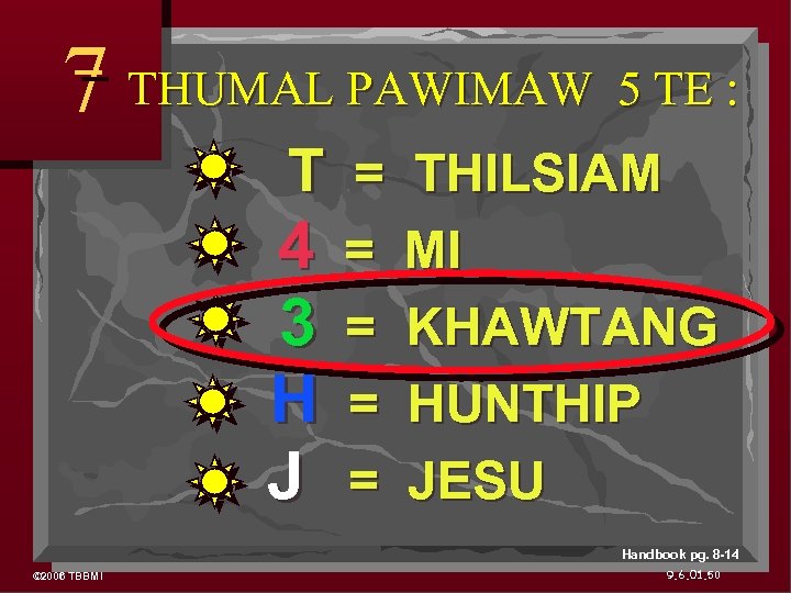 7 THUMAL PAWIMAW 5 TE : T = THILSIAM 4 3 H J =