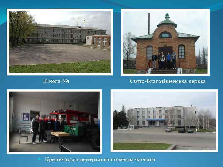 Школа № 1 Свято-Благовіщенська церква Криничаська центральна пожежна частина 