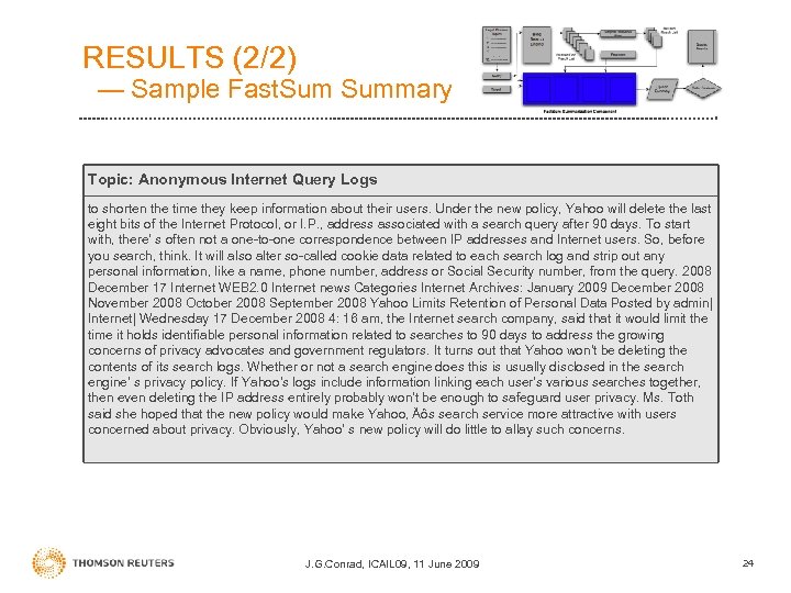 RESULTS (2/2) — Sample Fast. Summary Topic: Anonymous Internet Query Logs to shorten the