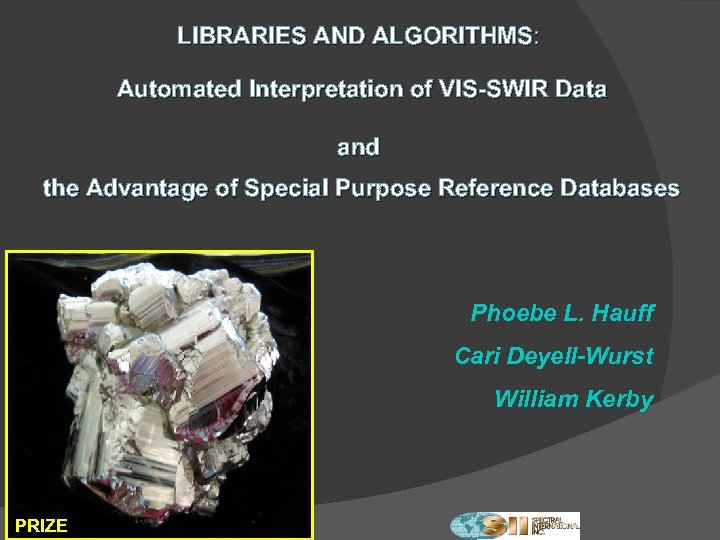 LIBRARIES AND ALGORITHMS: Automated Interpretation of VIS-SWIR Data and the Advantage of Special Purpose