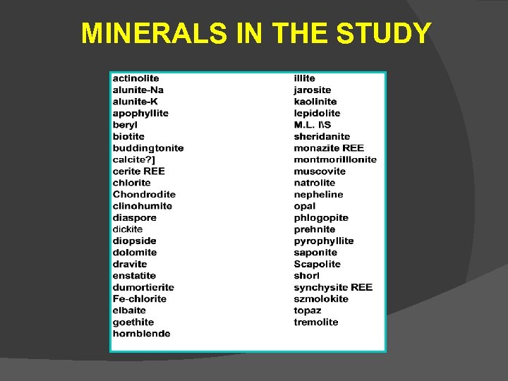 MINERALS IN THE STUDY 