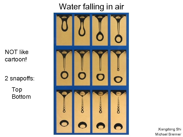 Water falling in air NOT like cartoon! 2 snapoffs: Top Bottom Xiangdong Shi Michael