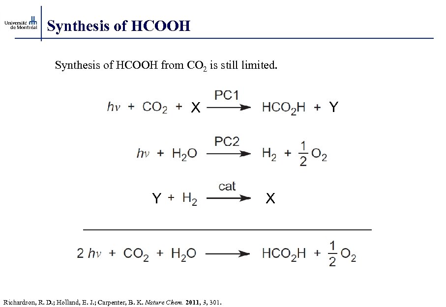 Synthesis of HCOOH from CO 2 is still limited. Y X Y Richardson, R.