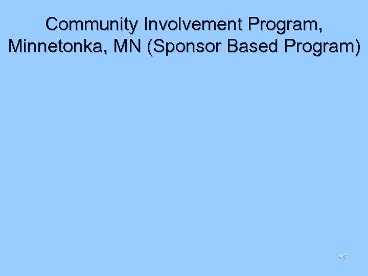 Community Involvement Program, Minnetonka, MN (Sponsor Based Program) 45 