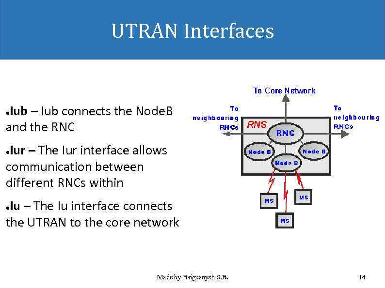 UTRAN Interfaces Iub – Iub connects the Node. B and the RNC ● Iur