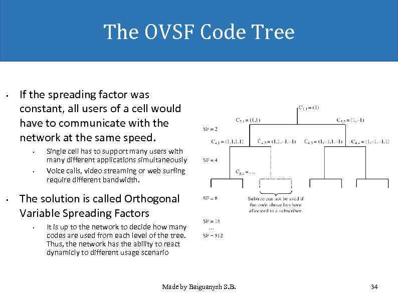 The OVSF Code Tree • If the spreading factor was constant, all users of