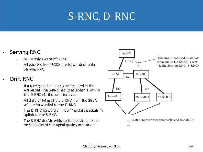 S-RNC, D-RNC • Serving RNC • • • SGSN only aware of S-RNC All