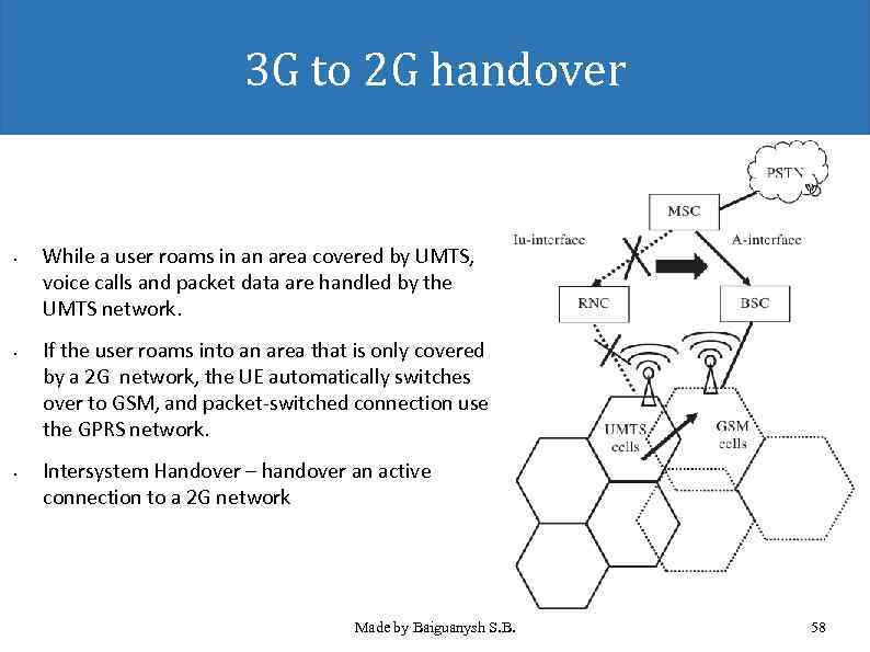 3 G to 2 G handover • • • While a user roams in