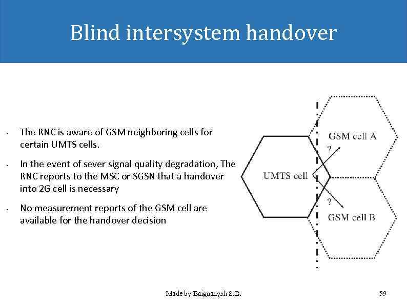 Blind intersystem handover • • • The RNC is aware of GSM neighboring cells