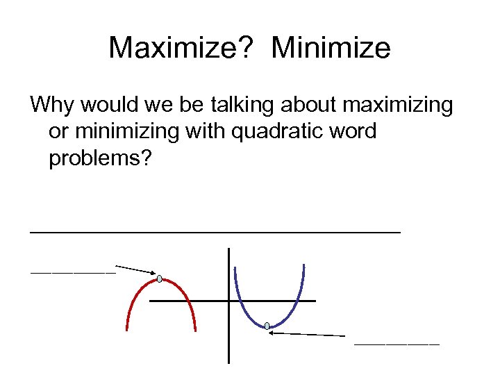 Maximize? Minimize Why would we be talking about maximizing or minimizing with quadratic word