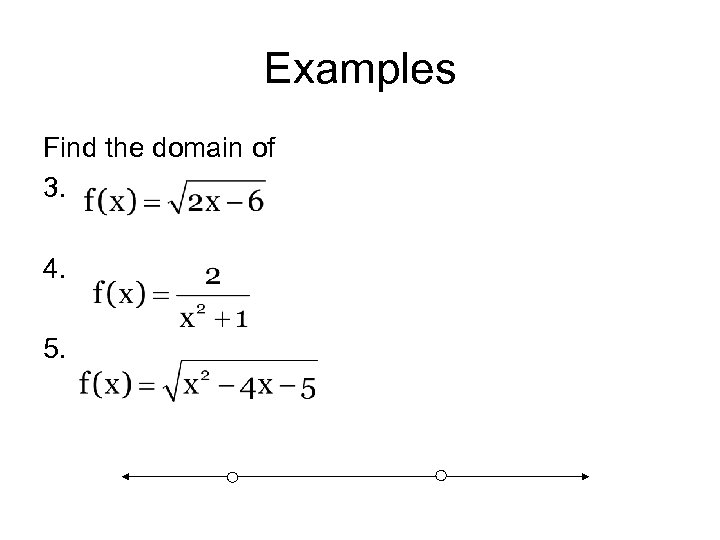 Examples Find the domain of 3. 4. 5. 