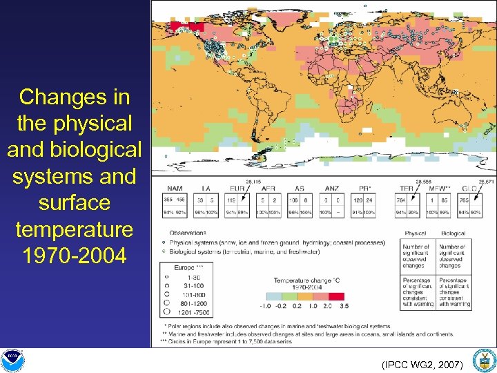 Changes in the physical and biological systems and surface temperature 1970 -2004 (IPCC WG