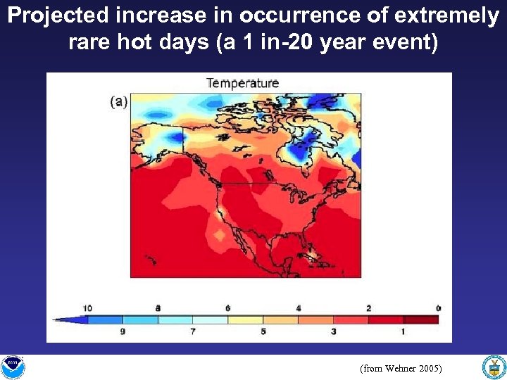 Projected increase in occurrence of extremely rare hot days (a 1 in-20 year event)