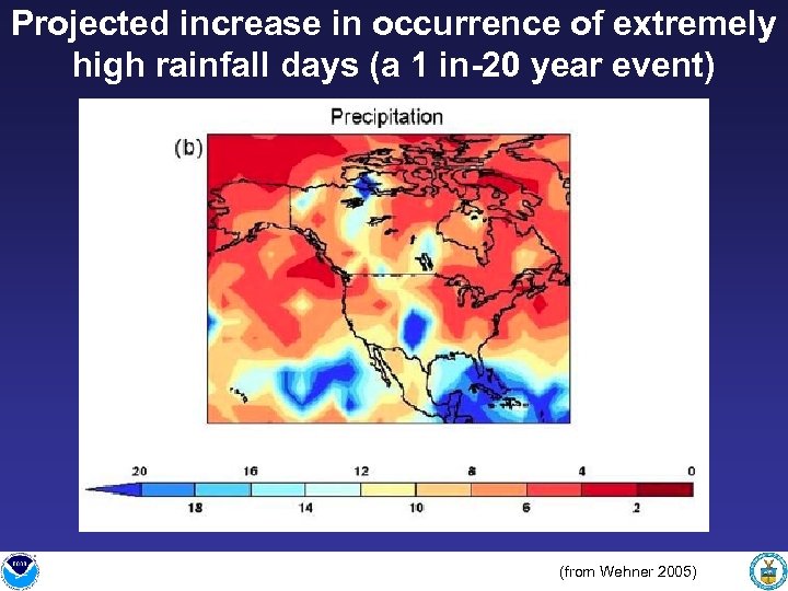 Projected increase in occurrence of extremely high rainfall days (a 1 in-20 year event)