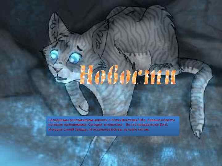 О Сегодня мы рекламируем новости о Котах Воителях! Это первые новости которые напишем мы!