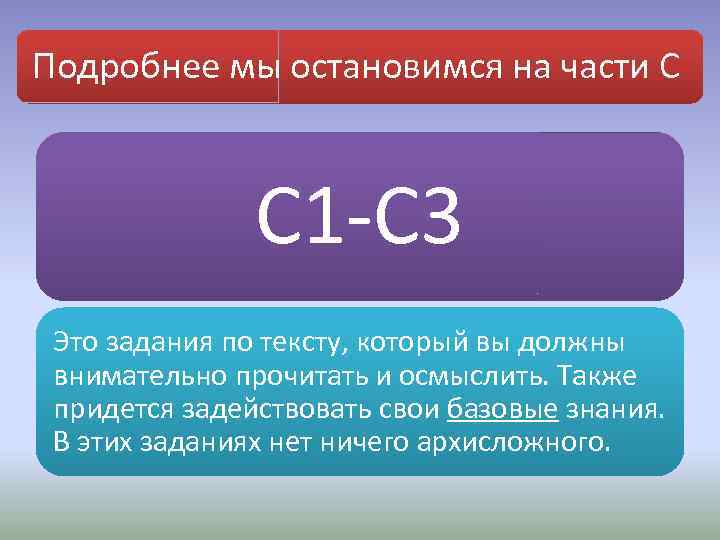Подробнее мы остановимся на части С С 1 -С 3 Это задания по тексту,