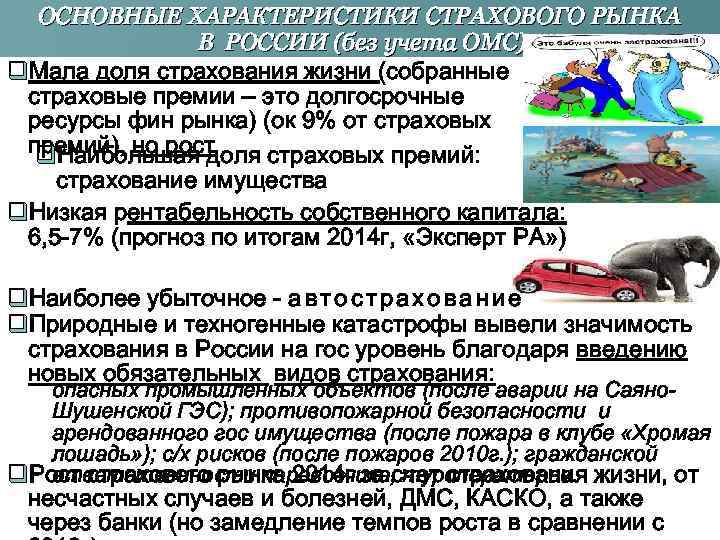 ОСНОВНЫЕ ХАРАКТЕРИСТИКИ СТРАХОВОГО РЫНКА В РОССИИ (без учета ОМС) q. Мала доля страхования жизни