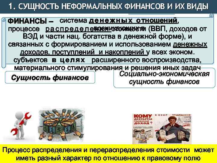 1. СУЩНОСТЬ НЕФОРМАЛЬНЫХ ФИНАНСОВ И ИХ ВИДЫ ФИНАНСЫ – система д е н е