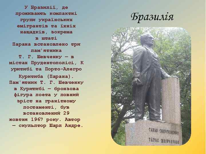 У Бразилії, де проживають компактні групи українських емігрантів та їхніх нащадків, зокрема в штаті