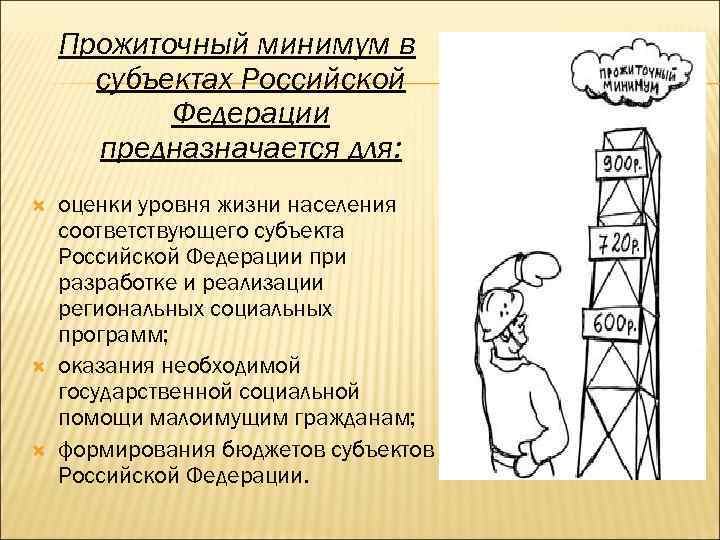 Прожиточный минимум в субъектах Российской Федерации предназначается для: оценки уровня жизни населения соответствующего субъекта
