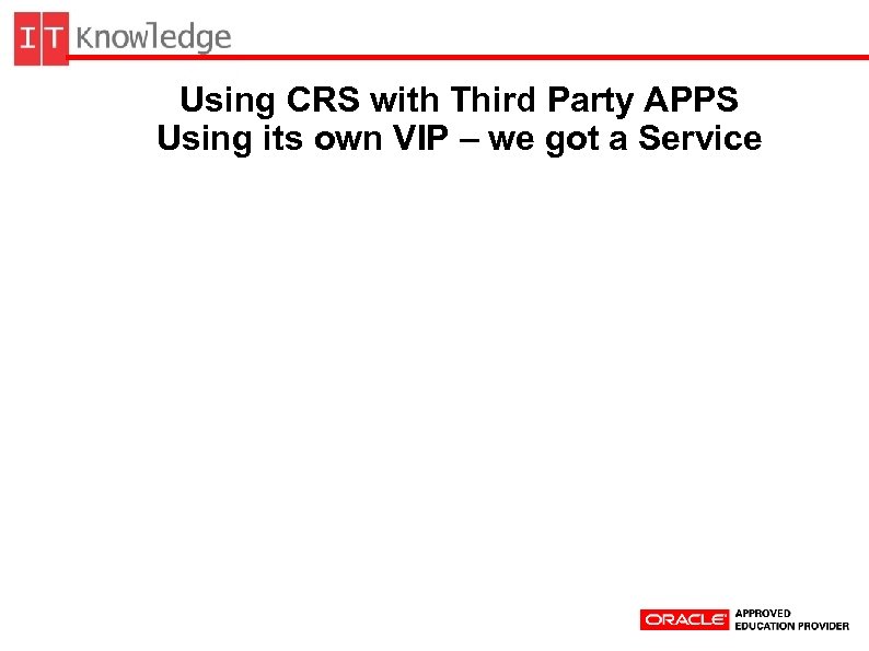 Using CRS with Third Party APPS Using its own VIP – we got a