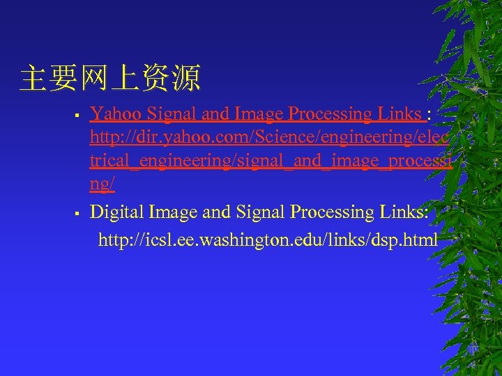 主要网上资源 § § Yahoo Signal and Image Processing Links : http: //dir. yahoo. com/Science/engineering/elec