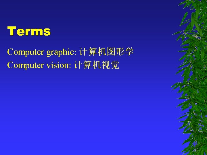 Terms Computer graphic: 计算机图形学 Computer vision: 计算机视觉 