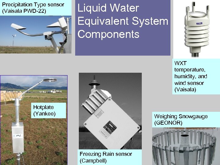 Precipitation Type sensor (Vaisala (HSS) PWD-22) Liquid Water Equivalent System Components WXT temperature, humidity,