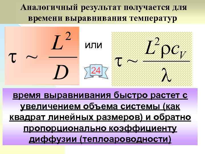 Аналогичный результат получается для времени выравнивания температур или 24 время выравнивания быстро растет с