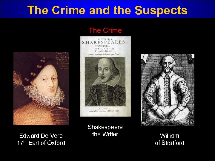 The Crime and the Suspects The Crime Edward De Vere 17 th Earl of