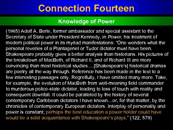 Connection Fourteen Knowledge of Power (1965) Adolf A. Berle, former ambassador and special assistant