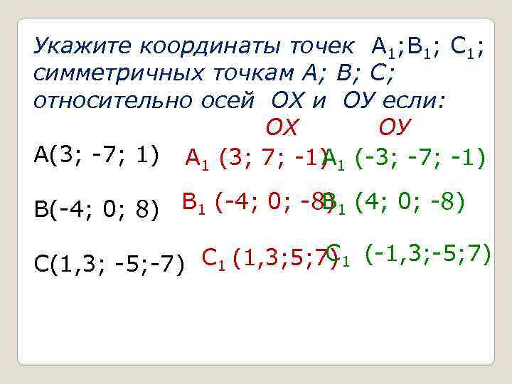 Укажите координаты точек А 1; В 1; С 1; симметричных точкам А; В; С;