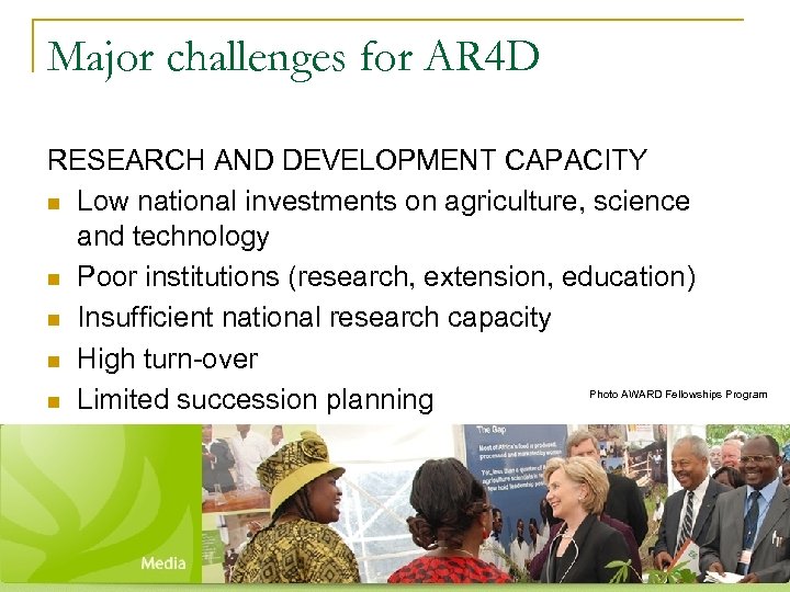 Major challenges for AR 4 D RESEARCH AND DEVELOPMENT CAPACITY n Low national investments