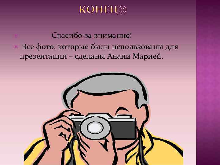 Спасибо за внимание! Все фото, которые были использованы для презентации – сделаны Анани Марией.