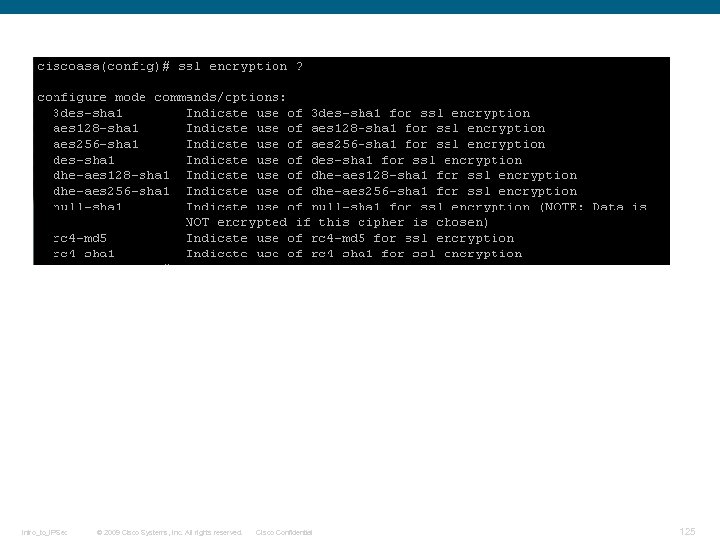 Intro_to_IPSec © 2009 Cisco Systems, Inc. All rights reserved. Cisco Confidential 125 