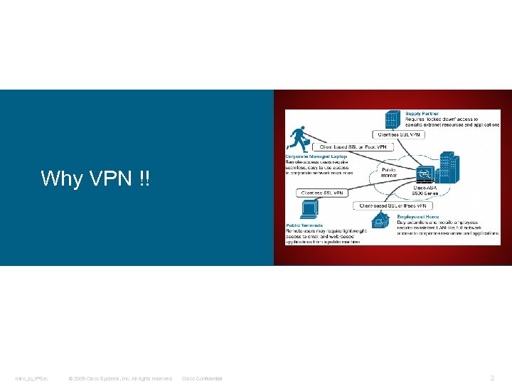 Why VPN !! Intro_to_IPSec © 2009 Cisco Systems, Inc. All rights reserved. Cisco Confidential