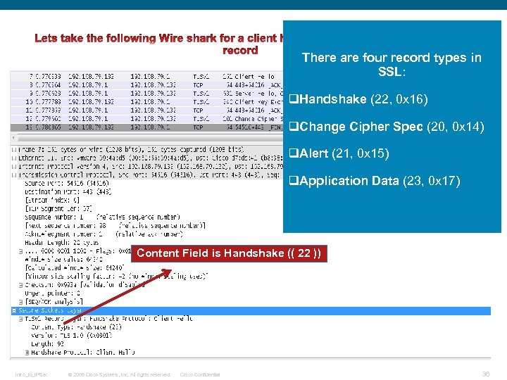 There are four record types in SSL: q. Handshake (22, 0 x 16) q.