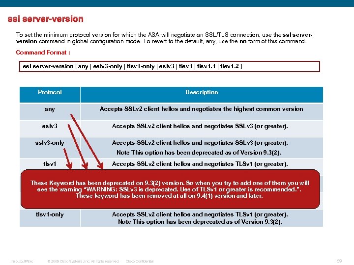 ssl server-version To set the minimum protocol version for which the ASA will negotiate