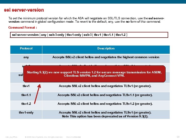 ssl server-version To set the minimum protocol version for which the ASA will negotiate