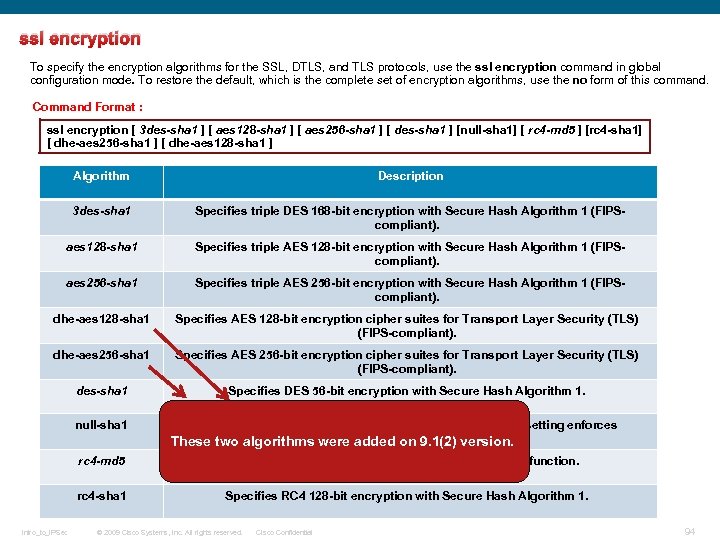 ssl encryption To specify the encryption algorithms for the SSL, DTLS, and TLS protocols,