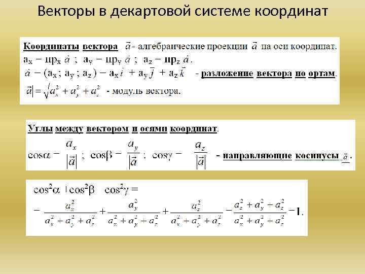 Векторы в декартовой системе координат 