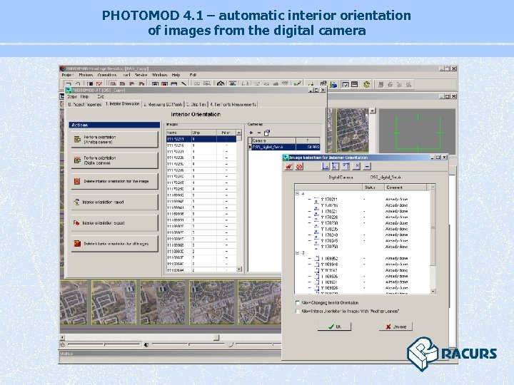 PHOTOMOD 4. 1 – automatic interior orientation of images from the digital camera 