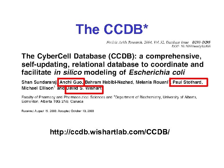 The CCDB* http: //ccdb. wishartlab. com/CCDB/ 